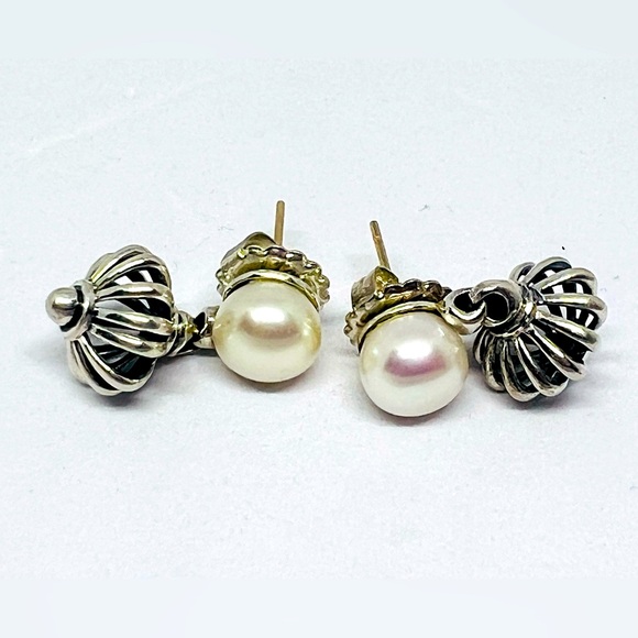 Lagos Caviar 8.5 mm Pearl Stud Drop Dangle Fluted Sterling silver Earrings .925 - Picture 10 of 13